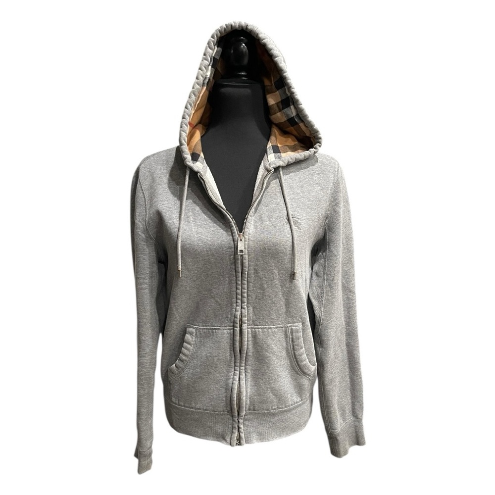Burberry Nova Check Hooded Zip Hoodie Gray | Small Petite | Equestrian Logo - Picture 3 of 10